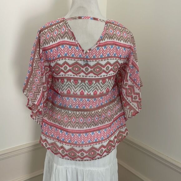 Rayon non-stretch angel arm top with lace Aztec print size XS - Picture 6 of 9